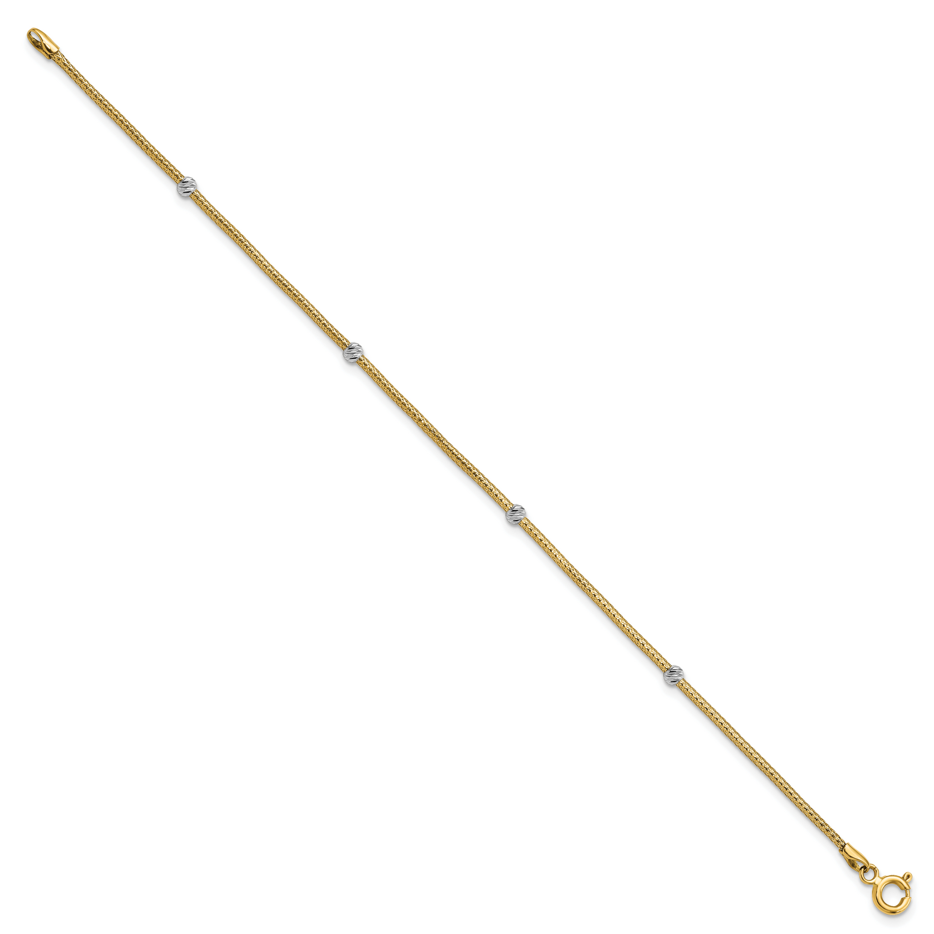 14K with Rhodium Woven Flexible D/C Beads Bracelet