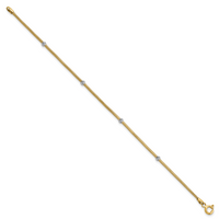 14K with Rhodium Woven Flexible D/C Beads Bracelet