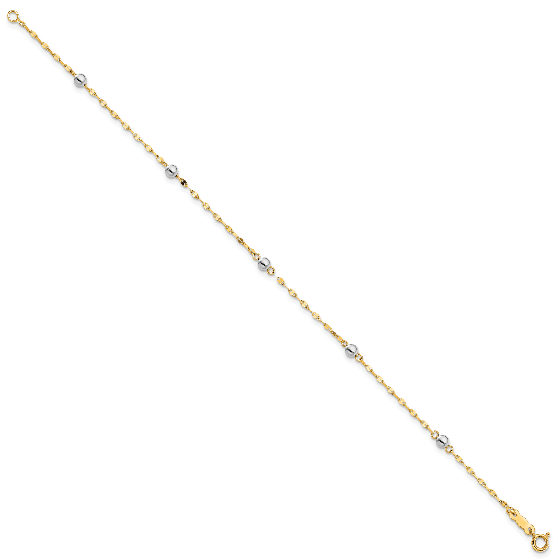 14K Two Tone Polished Bead Bracelet