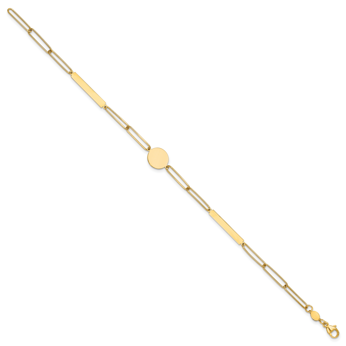 14K Polished Paperclip Link with Circle and Bar 8.25in Bracelet