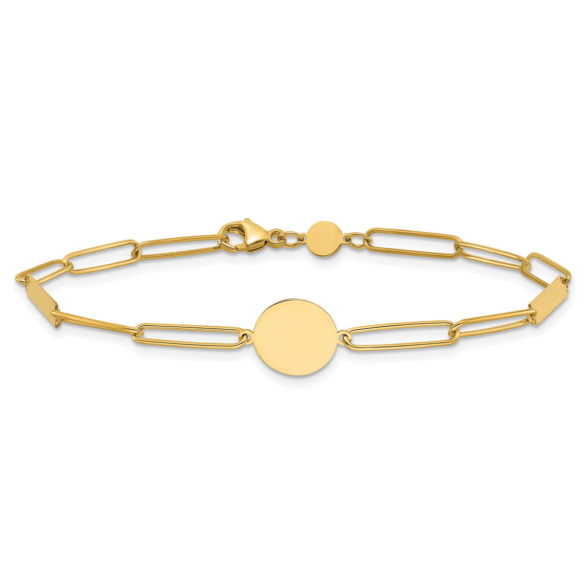 14K Polished Paperclip Link with Circle and Bar 8.25in Bracelet