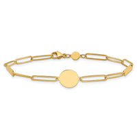 14K Polished Paperclip Link with Circle and Bar 8.25in Bracelet