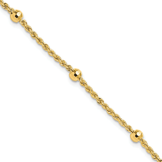 14k D/C Beaded Rope Chain Bracelet