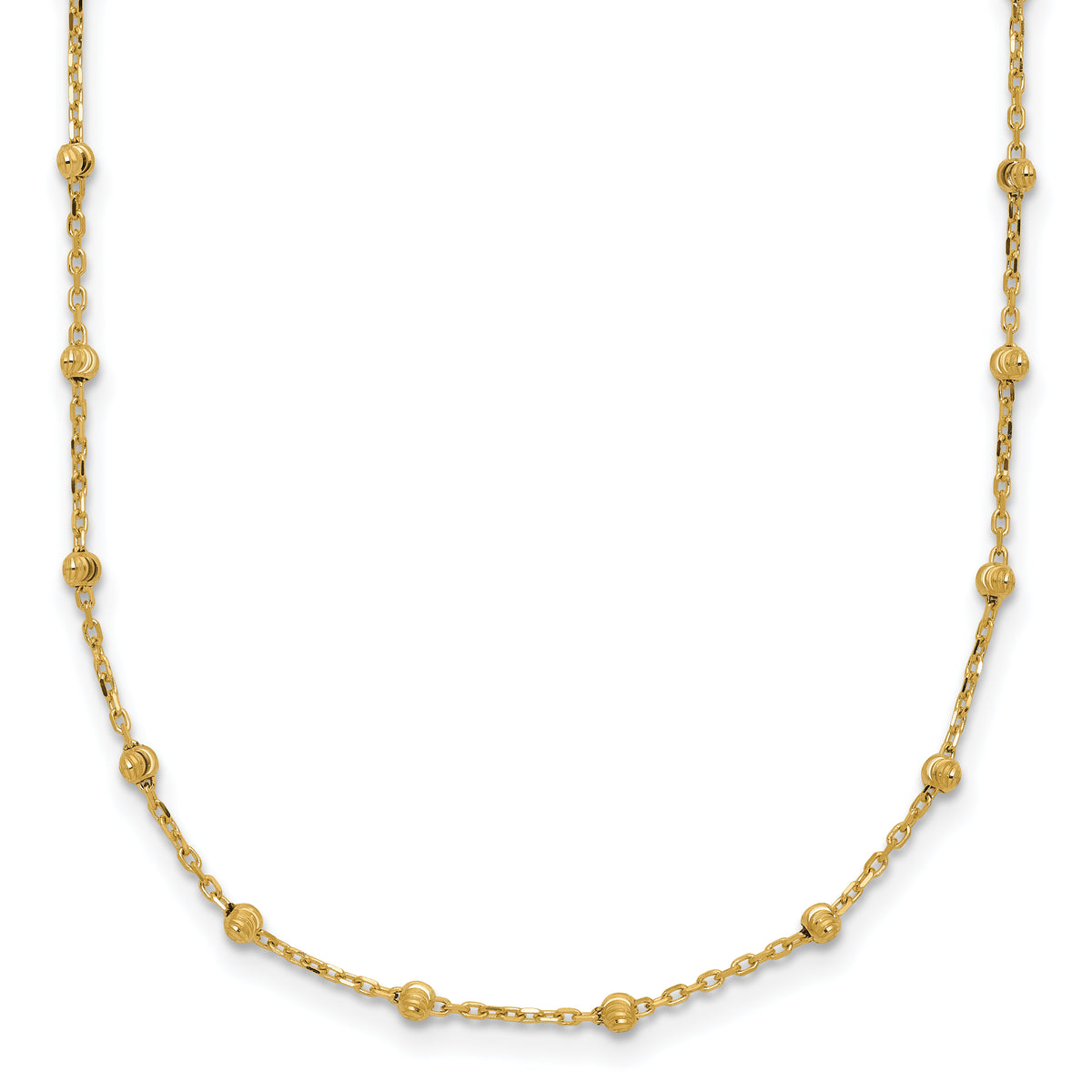 14K Polished and Diamond-cut Beaded Necklace