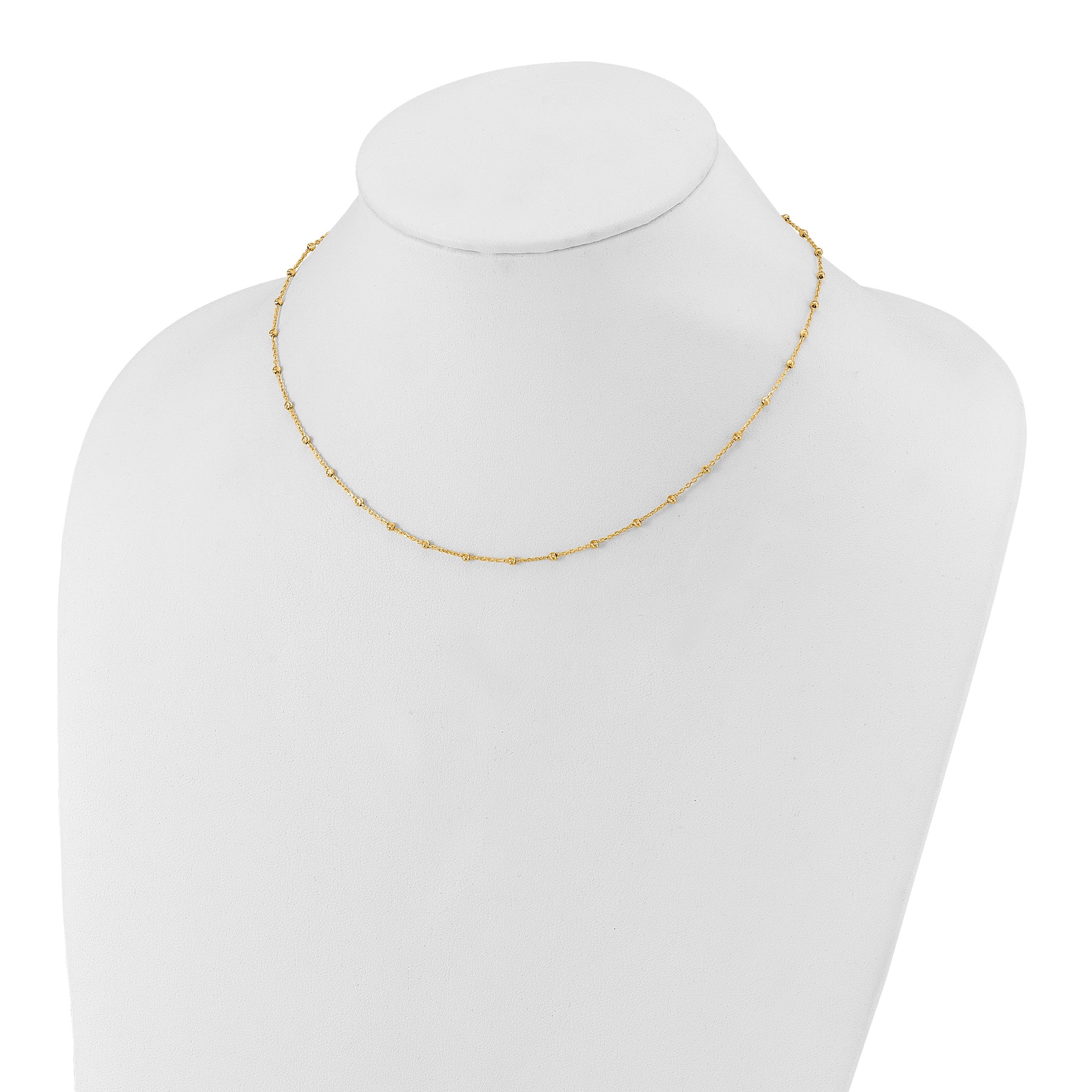 14K Polished and Diamond-cut Beaded Necklace
