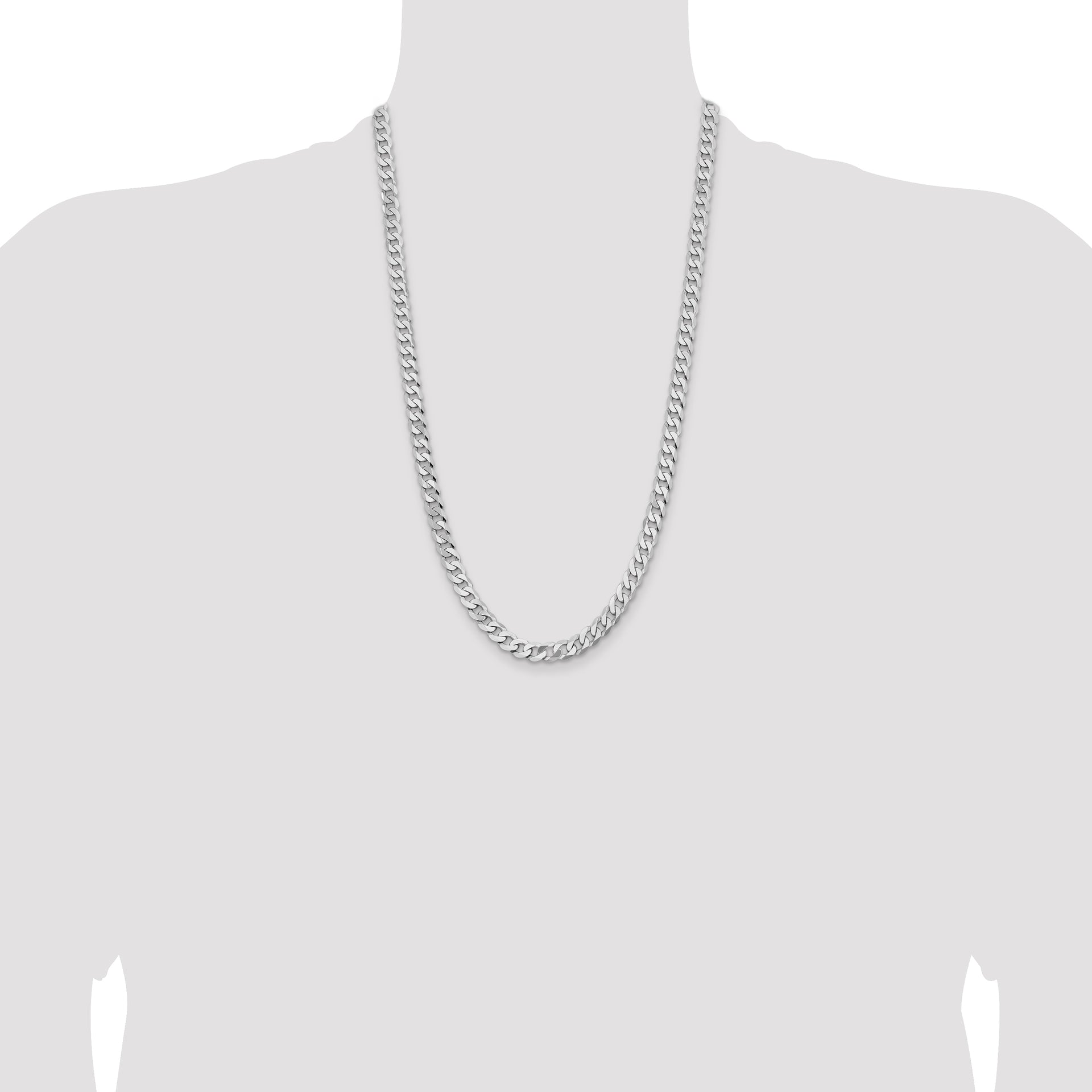 14k White Gold 7.25mm Flat Beveled Curb Chain