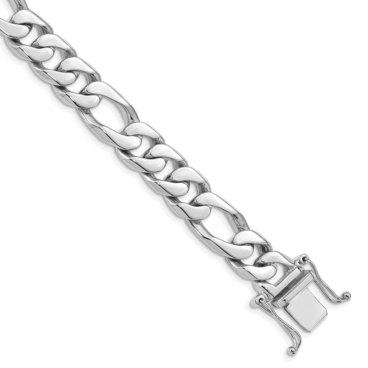 14K White Gold 10mm Hand-Polished Figaro Link Bracelet