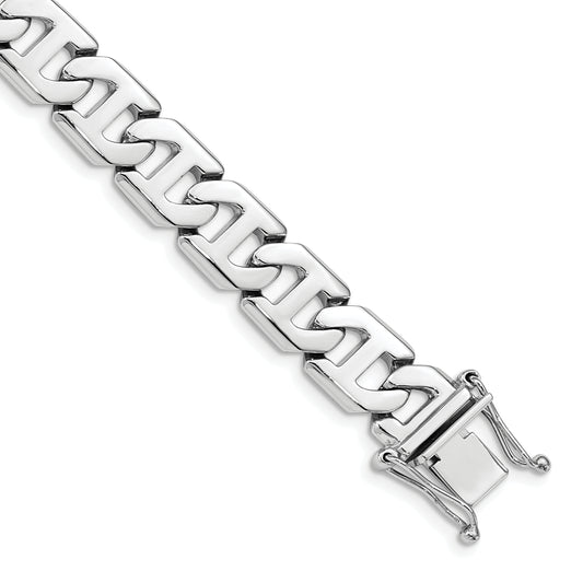14k White Gold 10.2mm Hand-polished Fancy Link Bracelet
