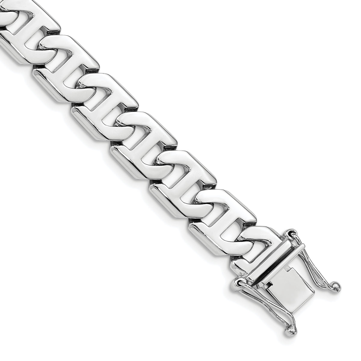 14k White Gold 10.2mm Hand-polished Fancy Link Bracelet