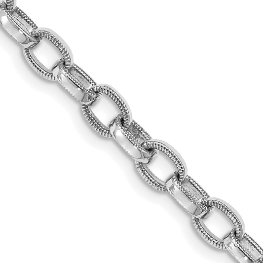 14k White Gold 5mm Hand Polished w/ Ridged Edge Link Necklace