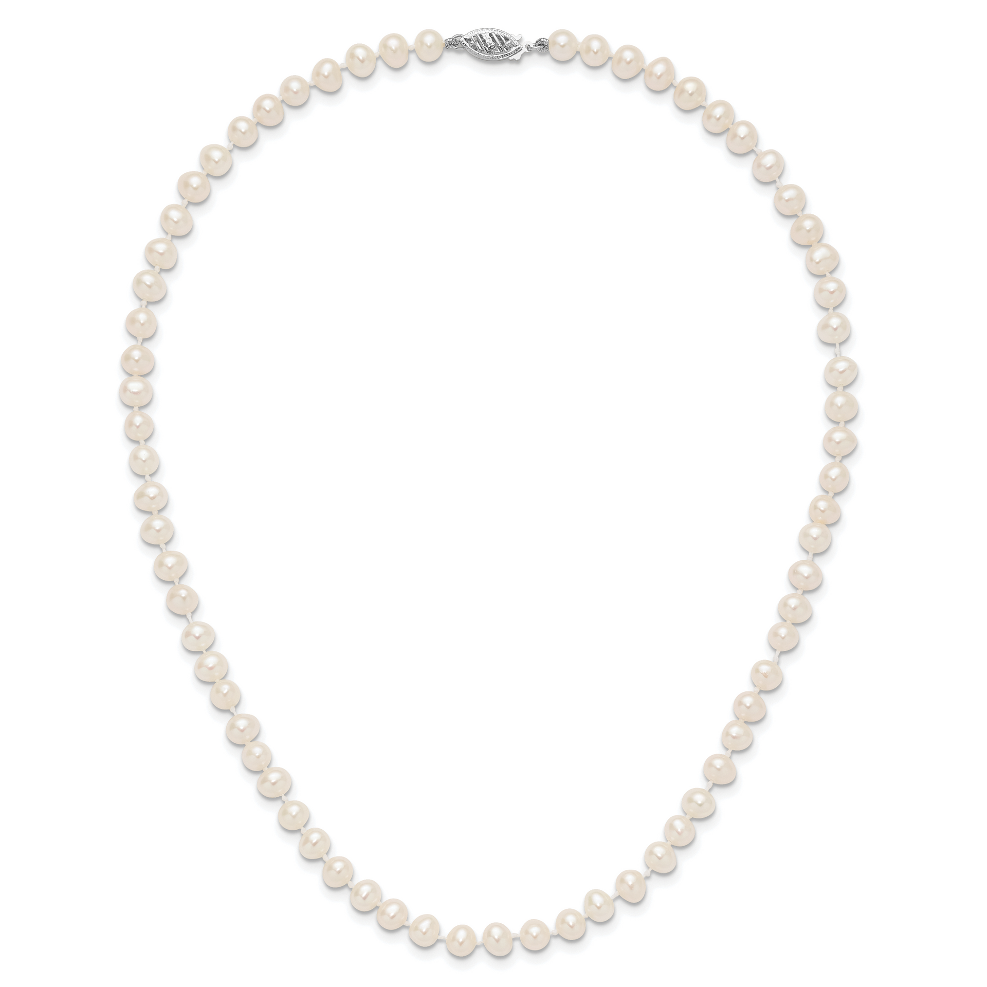 14k WG 5-6mm White Near Round Freshwater Cultured Pearl Necklace