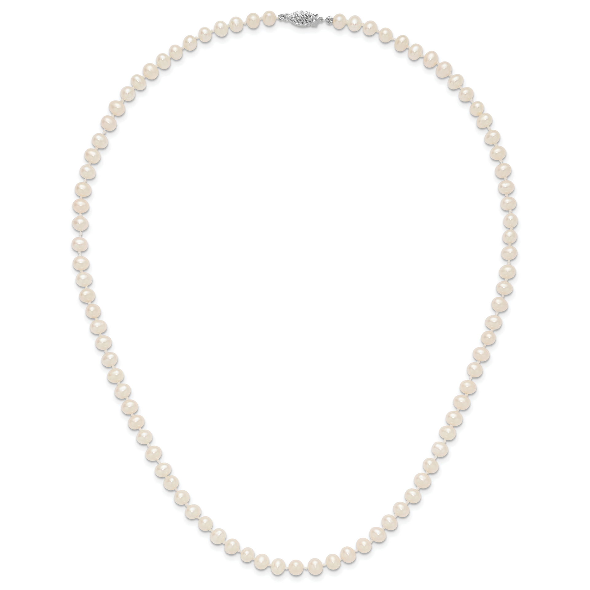 14k WG 5-6mm White Near Round Freshwater Cultured Pearl Necklace