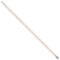 14k WG 5-6mm Near Rnd Wht Freshwater Cultured Pearl 7.5in Bracelet