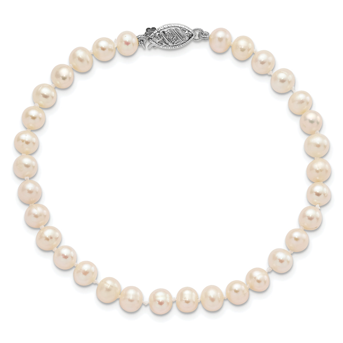 14k WG 5-6mm Near Rnd Wht Freshwater Cultured Pearl 7.5in Bracelet