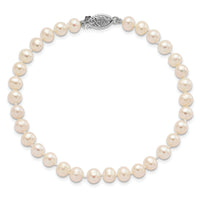 14k WG 5-6mm Near Rnd Wht Freshwater Cultured Pearl 7.5in Bracelet