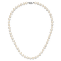 14k WG 6-7mm White Near Round Freshwater Cultured Pearl Necklace