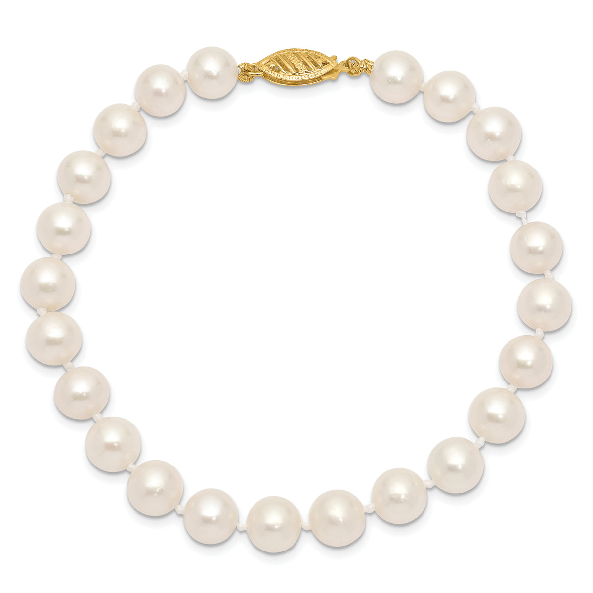 14k 7-8mm White Near Round Freshwater Cultured Pearl Bracelet