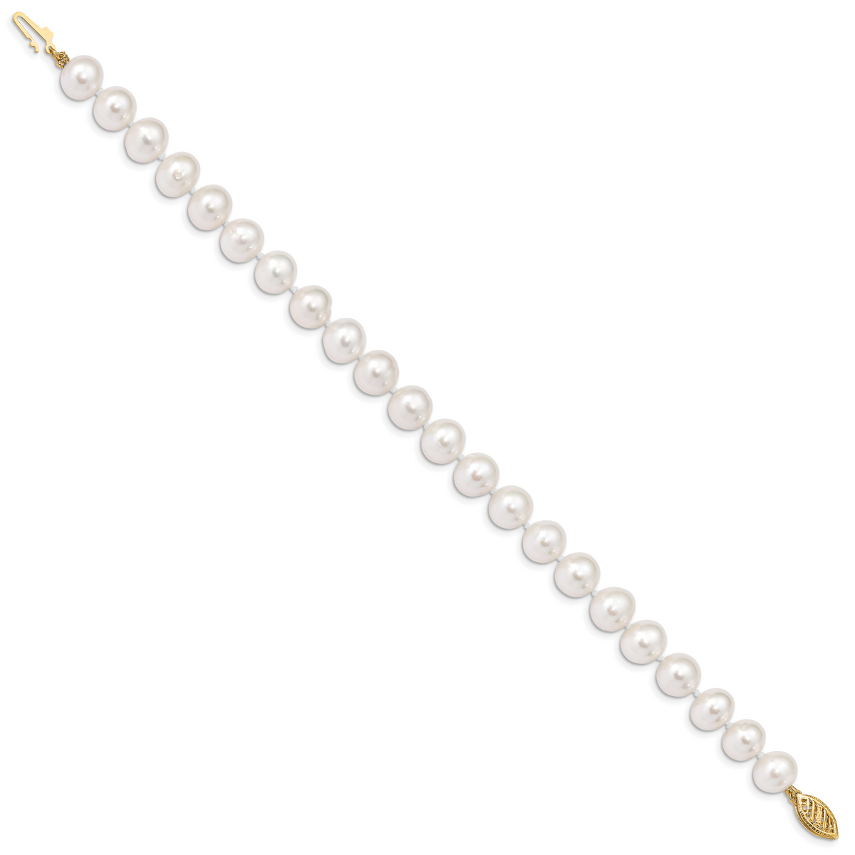 14k 8-9mm White Near Round Freshwater Cultured Pearl Bracelet