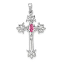 14k White Gold 5x3mm Oval Pink Tourmaline cross pendant