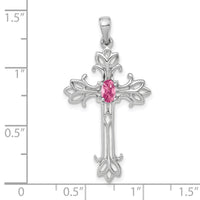 14k White Gold 5x3mm Oval Pink Tourmaline cross pendant