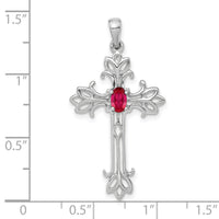 14k White Gold 5x3mm Oval Ruby cross pendant