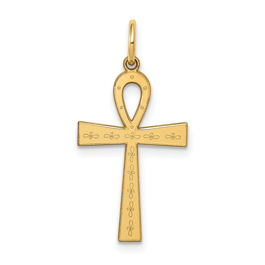 14K Laser Designed Ankh Cross Charm