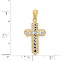 14K w/Rhodium Diamond Cut Cross Pendant