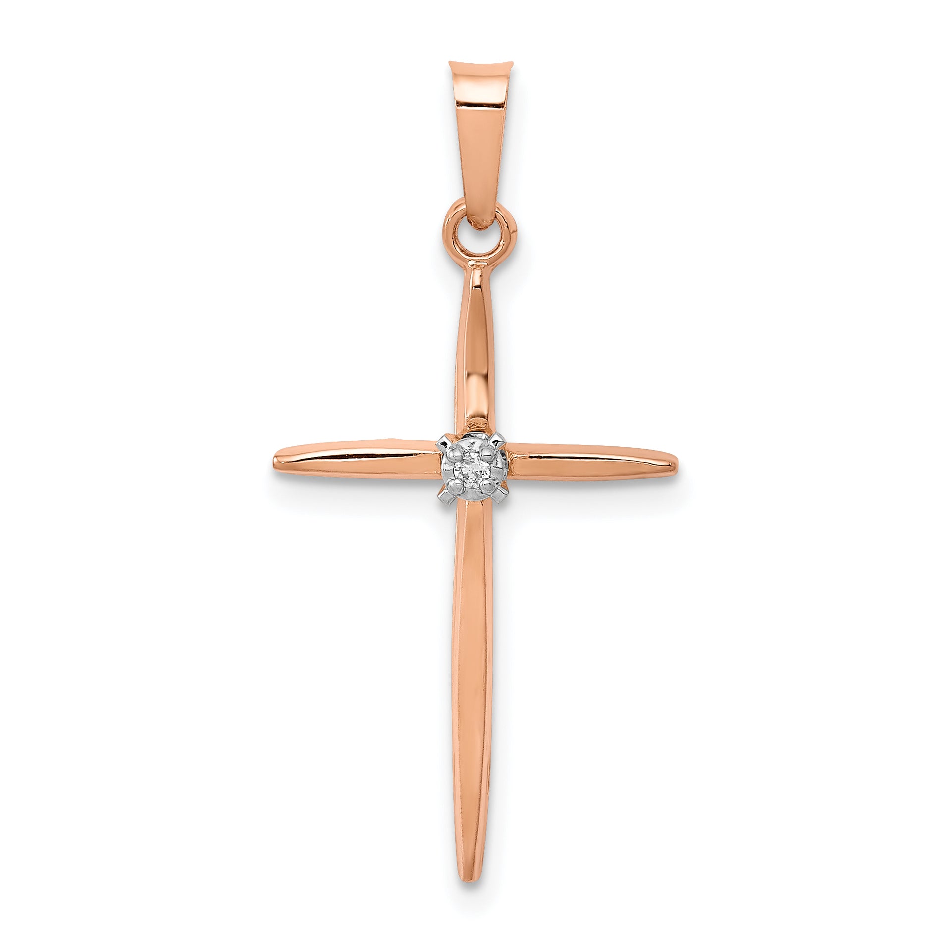 14k Rose Gold Diamond Cross Pendant