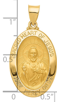14k Polished and Satin Sacred Heart of Jesus Medal Hollow Pendant