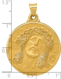 14k Polished and Satin Face of Jesus Medal Hollow Pendant