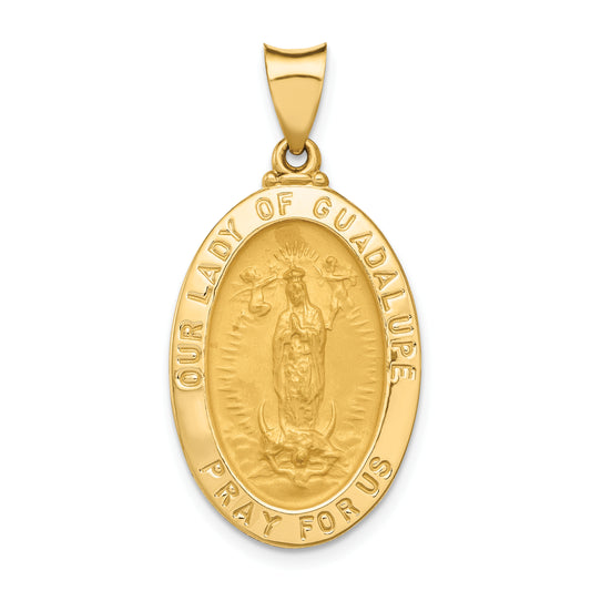 14k Polished and Satin Our Lady Guadalupe Medal Hollow Pendant