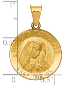 14k Polished and Satin Our Lady of Sorrows Medal Hollow Pendant