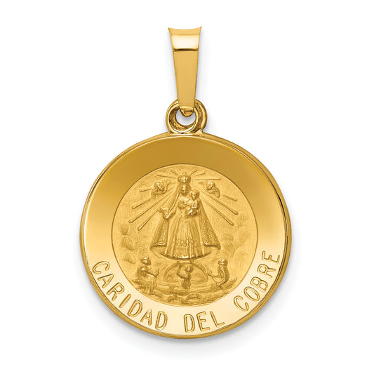 14k Polished and Satin Caridad Del Cobre Medal Hollow Pendant