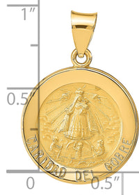 14k Polished and Satin Caridad del Cobre Medal Hollow Pendant