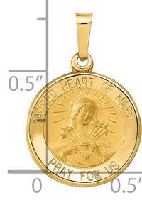 14k Polished and Satin Sacred Heart of Mary Medal Hollow Pendant