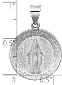 14k White Gold Polished /Satin Miraculous Medal Hollow Pendant