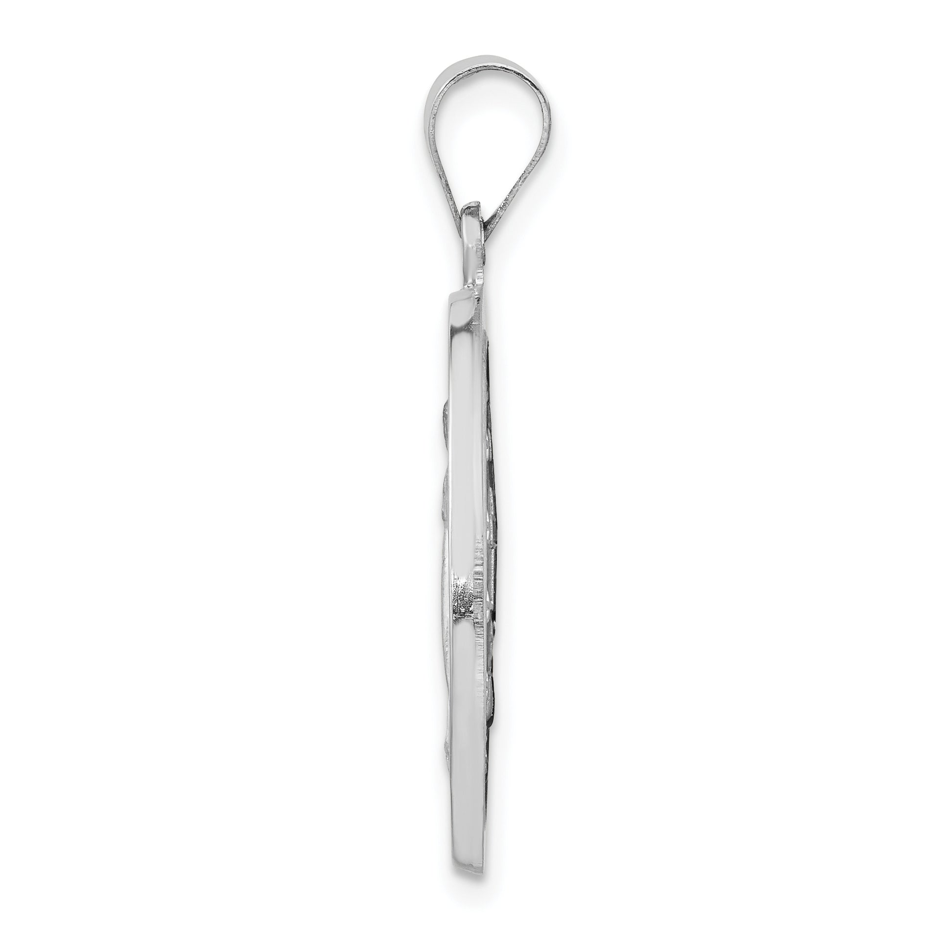 14k White Gold Polished / Satin Miraculous Medal Hollow Pendant