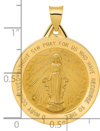 14k Polished and Satin Miraculous Medal Hollow Pendant