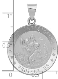 14k White Gold Polished/Satin St Christopher Medal Hollow Pendant