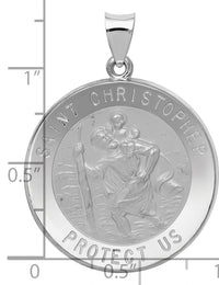 14k White Gold Polished/Satin St Christopher Medal Hollow Pendant