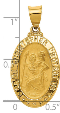 14k Polished and Satin St. Christopher Medal Hollow Pendant
