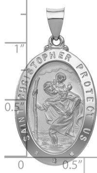 14k White Gold Polished/Satin St Christopher Medal Hollow Pendant