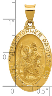 14k Polished and Satin St Christopher Medal Hollow Pendant