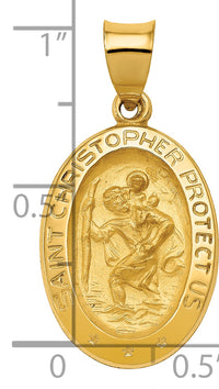 14k Polished and Satin St Christopher Medal Hollow Pendant