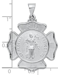 14k White Gold Polish/Satin St Florian Badge Medal Hollow Pendant