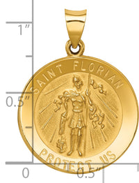 14k Polished and Satin St Florian Medal Hollow Pendant