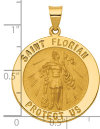 14k Polished and Satin St Florian Medal Hollow Pendant