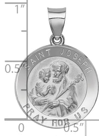 14k White Gold Polished and Satin St Joseph Medal Hollow Pendant