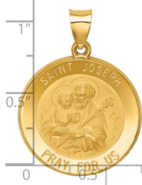 14k Polished and Satin St Joseph Medal Hollow Pendant