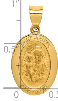 14k Polished and Satin St Joseph Medal Hollow Pendant
